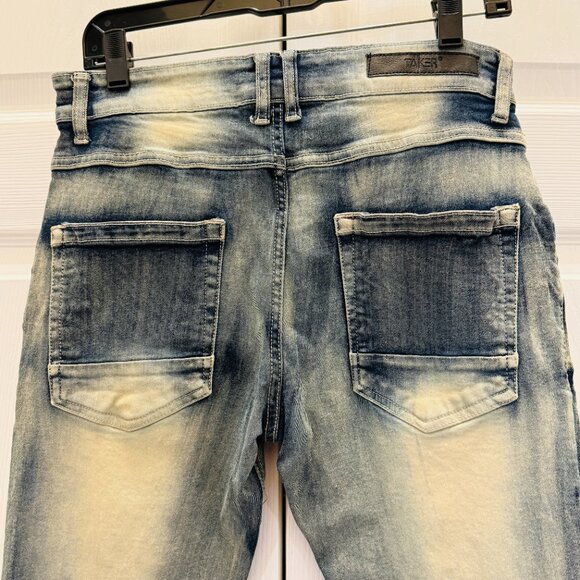 TAKER Blue Distressed Men's Jeans 30x32  (32 inseam/ 30 waist measured) stretch - Picture 11 of 15
